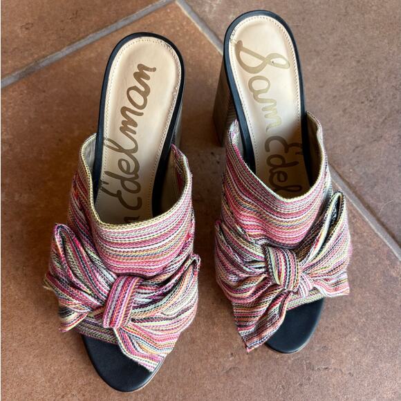 Sam Edelman Yumi Rainbow Cloth Block Heel Bow Slides size 11 - Picture 12 of 16